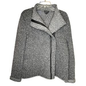 Eileen Fisher Wool Alpaca Sweater Coat with lamb Leather trim size Large